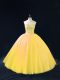 Charming Gold Ball Gowns Sweetheart Sleeveless Tulle Floor Length Lace Up Beading Sweet 16 Dress