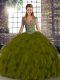 Dazzling Olive Green Organza Lace Up Vestidos de Quinceanera Sleeveless Floor Length Beading and Ruffles