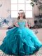 Blue Lace Up Scoop Beading and Ruffles Little Girl Pageant Gowns Tulle Sleeveless