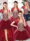 Fancy Burgundy Ball Gowns Tulle Off The Shoulder Sleeveless Beading and Ruffles Floor Length Lace Up Ball Gown Prom Dress