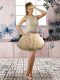 Champagne Two Pieces Beading and Ruffles Prom Dress Clasp Handle Tulle Sleeveless Mini Length