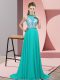 Simple Turquoise Empire Chiffon Halter Top Sleeveless Beading Backless Prom Party Dress Brush Train