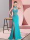 Artistic Halter Top Sleeveless Homecoming Dress Floor Length Beading Aqua Blue Chiffon
