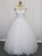 Wonderful Sleeveless Floor Length Beading and Lace and Hand Made Flower Clasp Handle Wedding Dresses with White