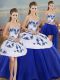 Modest Royal Blue Sweetheart Lace Up Embroidery and Bowknot Quinceanera Gowns Sleeveless