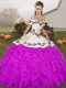 Fancy Purple Ball Gowns Embroidery and Ruffles Quinceanera Gown Lace Up Organza Sleeveless Floor Length