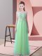Tulle Scoop Sleeveless Brush Train Zipper Beading and Lace Quinceanera Court of Honor Dress in Apple Green