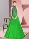 Green Chiffon Backless Evening Party Dresses Sleeveless Floor Length Beading