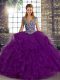 Custom Made Floor Length Purple Quinceanera Dresses Tulle Sleeveless Beading and Ruffles