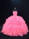 Lovely Organza Strapless Sleeveless Lace Up Beading and Ruffles Quinceanera Dresses in Pink