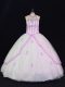 Designer Appliques Sweet 16 Quinceanera Dress White Lace Up Sleeveless Floor Length