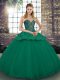 Fashion Sweetheart Sleeveless Ball Gown Prom Dress Floor Length Beading and Appliques Green Tulle