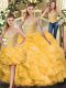 Sweetheart Sleeveless Lace Up Quinceanera Dresses Gold Organza