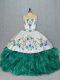 Glittering Floor Length Turquoise Vestidos de Quinceanera Organza Sleeveless Embroidery and Ruffles