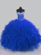 Royal Blue Ball Gowns Sweetheart Sleeveless Tulle Floor Length Lace Up Beading and Ruffles Sweet 16 Dresses