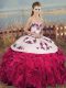 Fuchsia Lace Up Vestidos de Quinceanera Embroidery and Ruffles and Bowknot Sleeveless Floor Length
