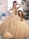 Gold Tulle Lace Up Scoop Sleeveless Floor Length 15 Quinceanera Dress Beading