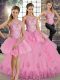 Scoop Sleeveless Tulle Sweet 16 Dresses Lace and Embroidery and Ruffles Lace Up