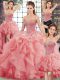 Watermelon Red Ball Gowns Sweetheart Sleeveless Tulle Brush Train Lace Up Beading and Ruffles Sweet 16 Quinceanera Dress