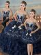 Pretty Embroidery and Ruffles Quinceanera Dress Navy Blue Lace Up Sleeveless Floor Length