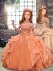 Charming Floor Length Orange Child Pageant Dress High-neck Sleeveless Lace Up