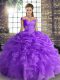 Popular Off The Shoulder Sleeveless Organza 15 Quinceanera Dress Beading and Ruffles and Pick Ups Lace Up
