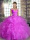 Stunning Lilac Sleeveless Organza Lace Up Quinceanera Gowns for Military Ball and Sweet 16 and Quinceanera