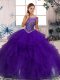 Gorgeous Ball Gowns Quinceanera Dresses Purple Scoop Organza Sleeveless Floor Length Zipper