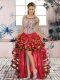 High Low Lace Up Military Ball Dresses Red for Prom and Party with Beading and Ruffled Layers