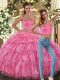 Cheap Sweetheart Sleeveless 15th Birthday Dress Asymmetrical Beading and Ruffles and Pick Ups Pink Organza