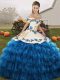 Delicate Ball Gowns Quinceanera Gown Blue And White Off The Shoulder Organza Sleeveless Floor Length Lace Up