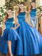 Blue Scoop Neckline Appliques Ball Gown Prom Dress Sleeveless Lace Up
