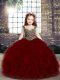 Red Lace Up Little Girls Pageant Gowns Beading and Ruffles Sleeveless Floor Length