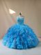 Stylish Baby Blue Sleeveless Beading and Ruffles Floor Length Quinceanera Gowns