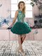 Trendy Scoop Sleeveless Lace Up Prom Party Dress Dark Green Organza