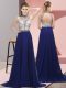 Sumptuous Royal Blue Prom Evening Gown Halter Top Sleeveless Brush Train Backless