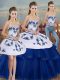 Glamorous Royal Blue Ball Gown Prom Dress Military Ball and Sweet 16 and Quinceanera with Embroidery and Bowknot Sweetheart Sleeveless Lace Up