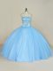 Suitable Blue Tulle Lace Up Sweet 16 Dresses Sleeveless Floor Length Beading