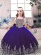 Floor Length Purple Child Pageant Dress Tulle Sleeveless Beading and Embroidery