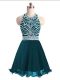 A-line Homecoming Dress Online Teal Halter Top Chiffon Sleeveless Mini Length Lace Up