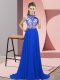 Lovely Blue Empire Chiffon Halter Top Sleeveless Beading Backless Prom Gown Brush Train