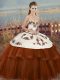 Brown Tulle Lace Up Sweetheart Sleeveless Floor Length Quince Ball Gowns Embroidery and Bowknot