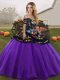 On Sale Floor Length Purple Quinceanera Gowns Tulle Sleeveless Embroidery