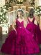 Custom Fit Floor Length Backless Girls Pageant Dresses Fuchsia for Party and Sweet 16 and Wedding Party with Beading