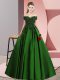 Satin Off The Shoulder Sleeveless Zipper Lace Quinceanera Gowns in Green