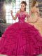 Suitable Fuchsia Sleeveless Tulle Lace Up Sweet 16 Quinceanera Dress for Military Ball and Sweet 16 and Quinceanera