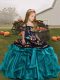 Embroidery and Ruffles Child Pageant Dress Teal Lace Up Sleeveless Floor Length