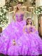 Glorious Lilac Vestidos de Quinceanera Sweet 16 and Quinceanera with Beading and Ruffles Sweetheart Sleeveless Lace Up