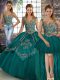 Modest Teal Sleeveless Beading and Embroidery Floor Length Quinceanera Gowns