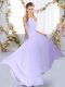 Exceptional Floor Length Lavender Wedding Party Dress Chiffon Sleeveless Ruching